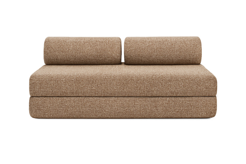 Canapé d'angle 6 places - 3 modules convertibles : Canapé 3 places + Fauteuil + Pouf - Tissu tweed Marron