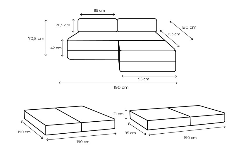 Canapé d'angle 4 places - 2 modules convertibles : Canapé 3 places + Pouf - Velours côtelé Gris